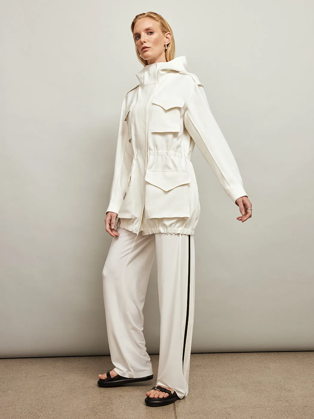 Bonded Hooded Cargo Jacket - Snow White