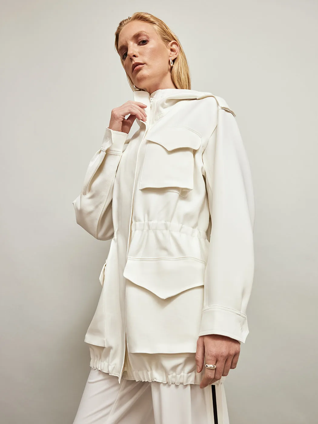 Bonded Hooded Cargo Jacket - Snow White