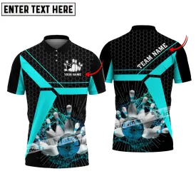 Bowling Ball and Pins Water Hexagon Pattern Pro Sport Jersey Multicolor Customized Name 3D Polo Shirt