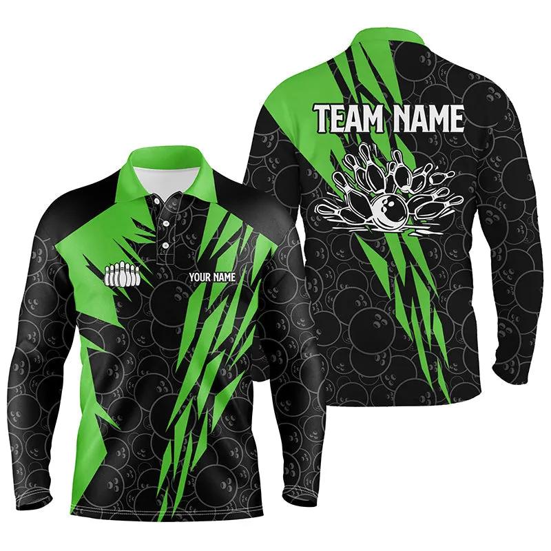 Bowling Strike Team League Multicolor Option Customized Name Bowling Long Sleeve Polo Shirt