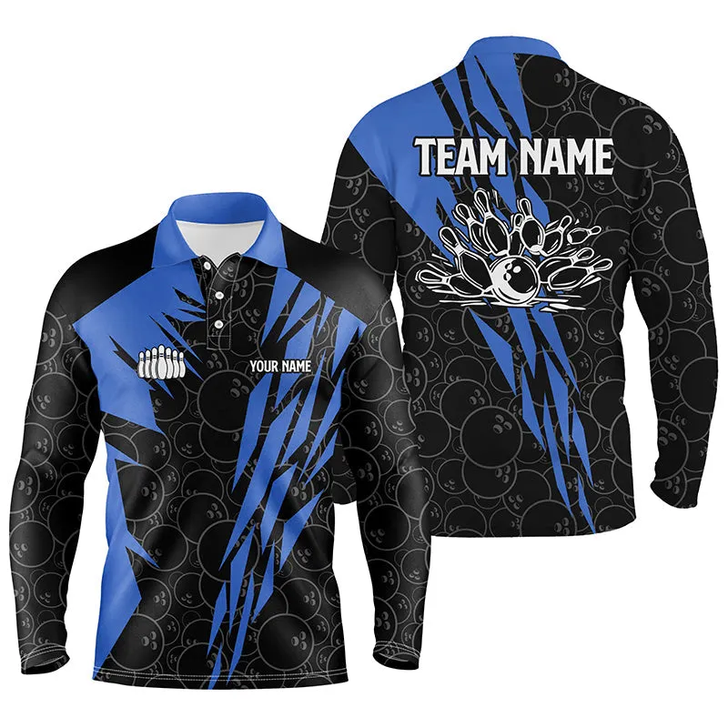 Bowling Strike Team League Multicolor Option Customized Name Bowling Long Sleeve Polo Shirt
