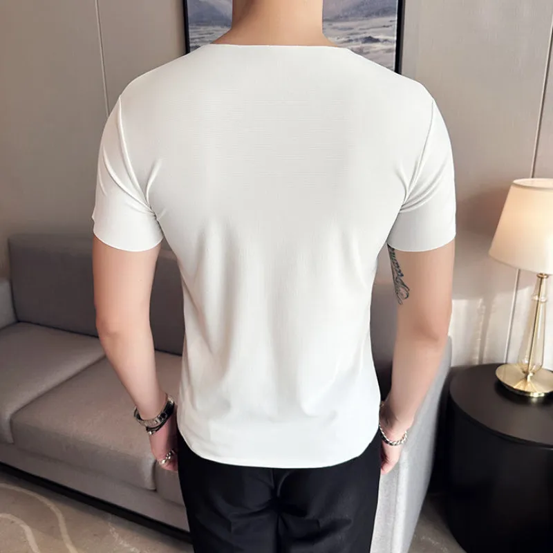 Breathable V-neck Ice Silk Short-sleeved T-shirt