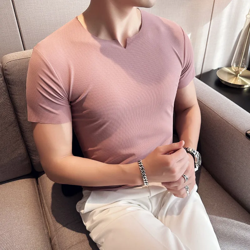 Breathable V-neck Ice Silk Short-sleeved T-shirt
