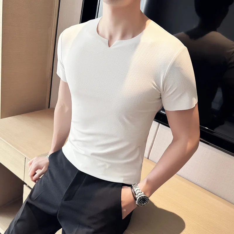 Breathable V-neck Ice Silk Short-sleeved T-shirt