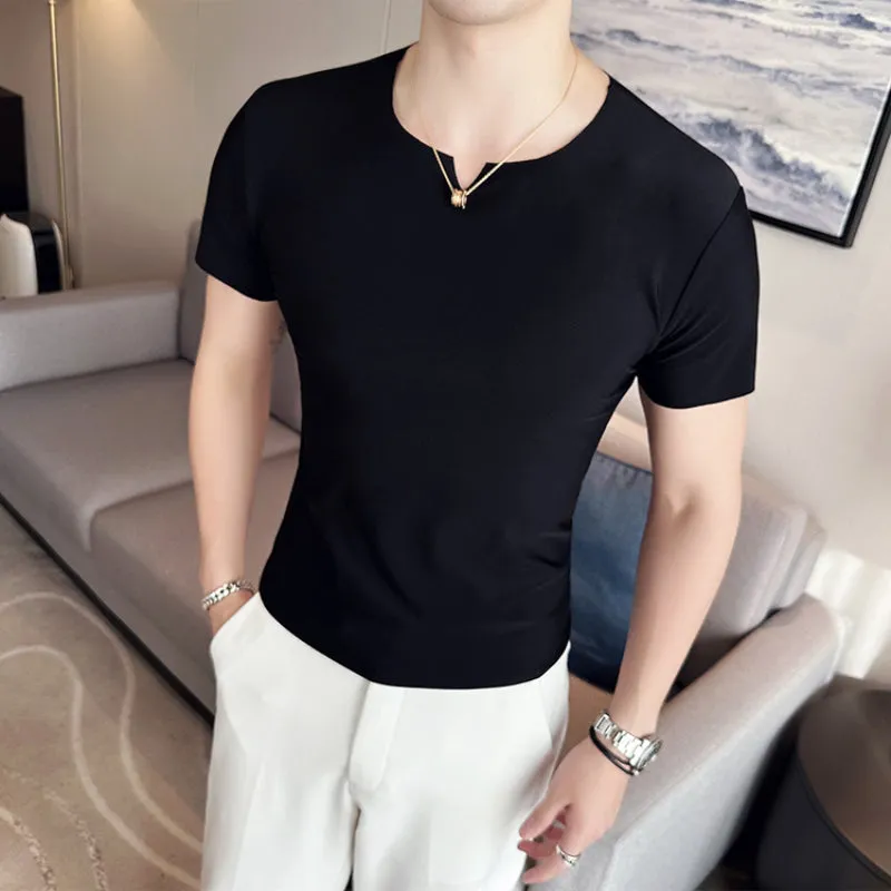 Breathable V-neck Ice Silk Short-sleeved T-shirt