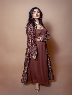 Brown Jacket With Dress (Set of 2)