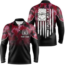 Camo Bowling American Flag Patriotic Multicolor Option Customized Name Polo Shirt, Gift for Bowling Lovers
