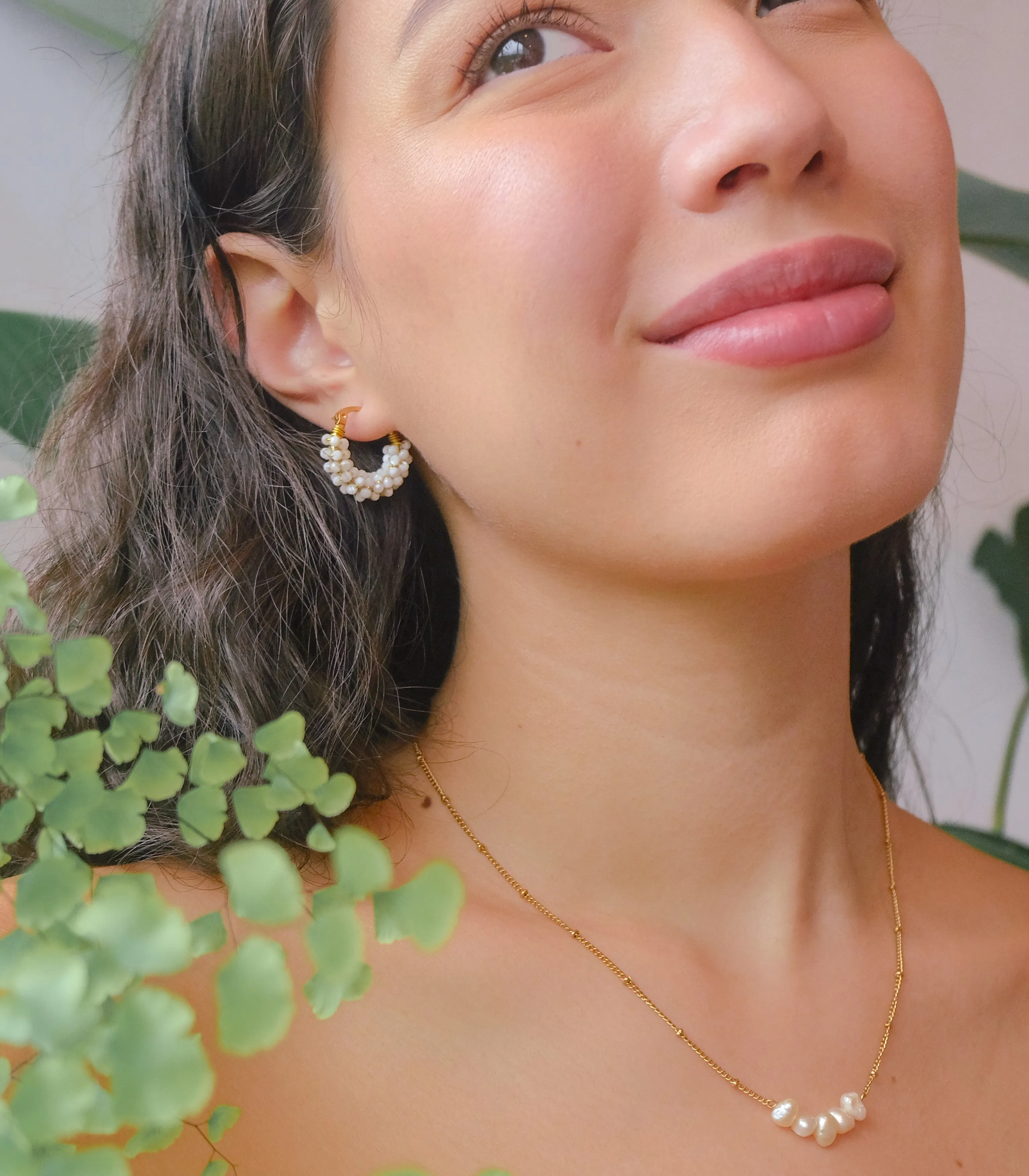 Cascara Mother of Pearl Mini Hoop Earrings