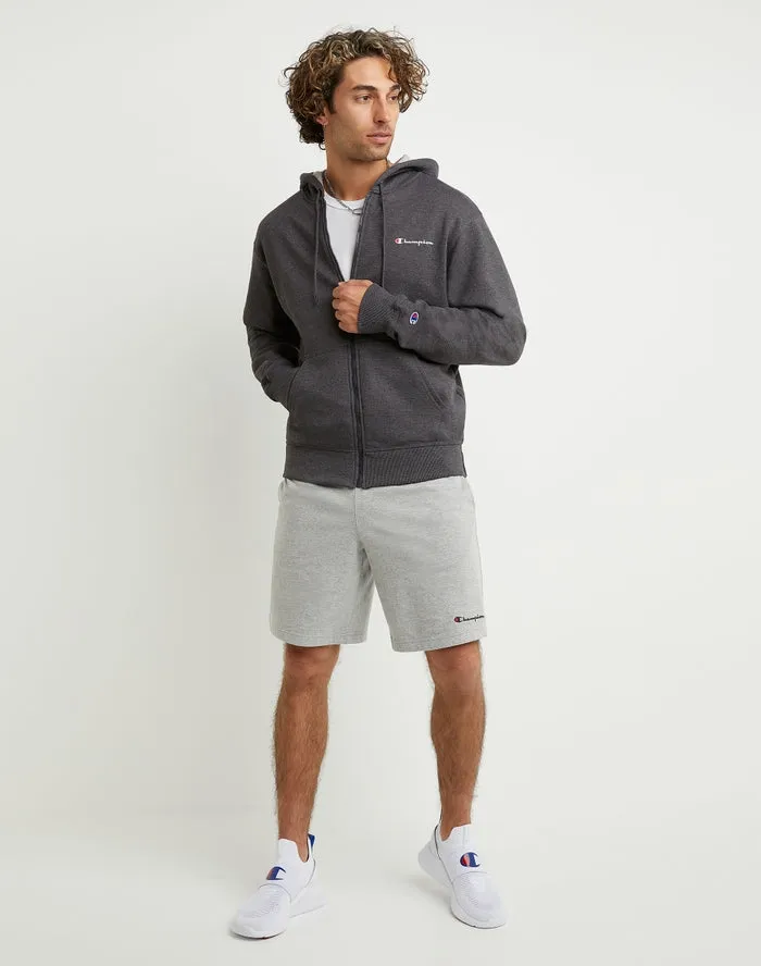 Champion Men's Powerblend Fleece Full Zip Hoodie Script Logo Granite Heather GF91H Y08160 0OC