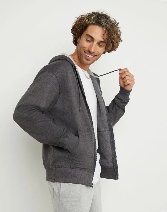 Champion Men's Powerblend Fleece Full Zip Hoodie Script Logo Granite Heather GF91H Y08160 0OC