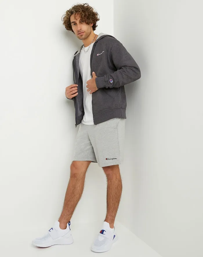 Champion Men's Powerblend Fleece Full Zip Hoodie Script Logo Granite Heather GF91H Y08160 0OC