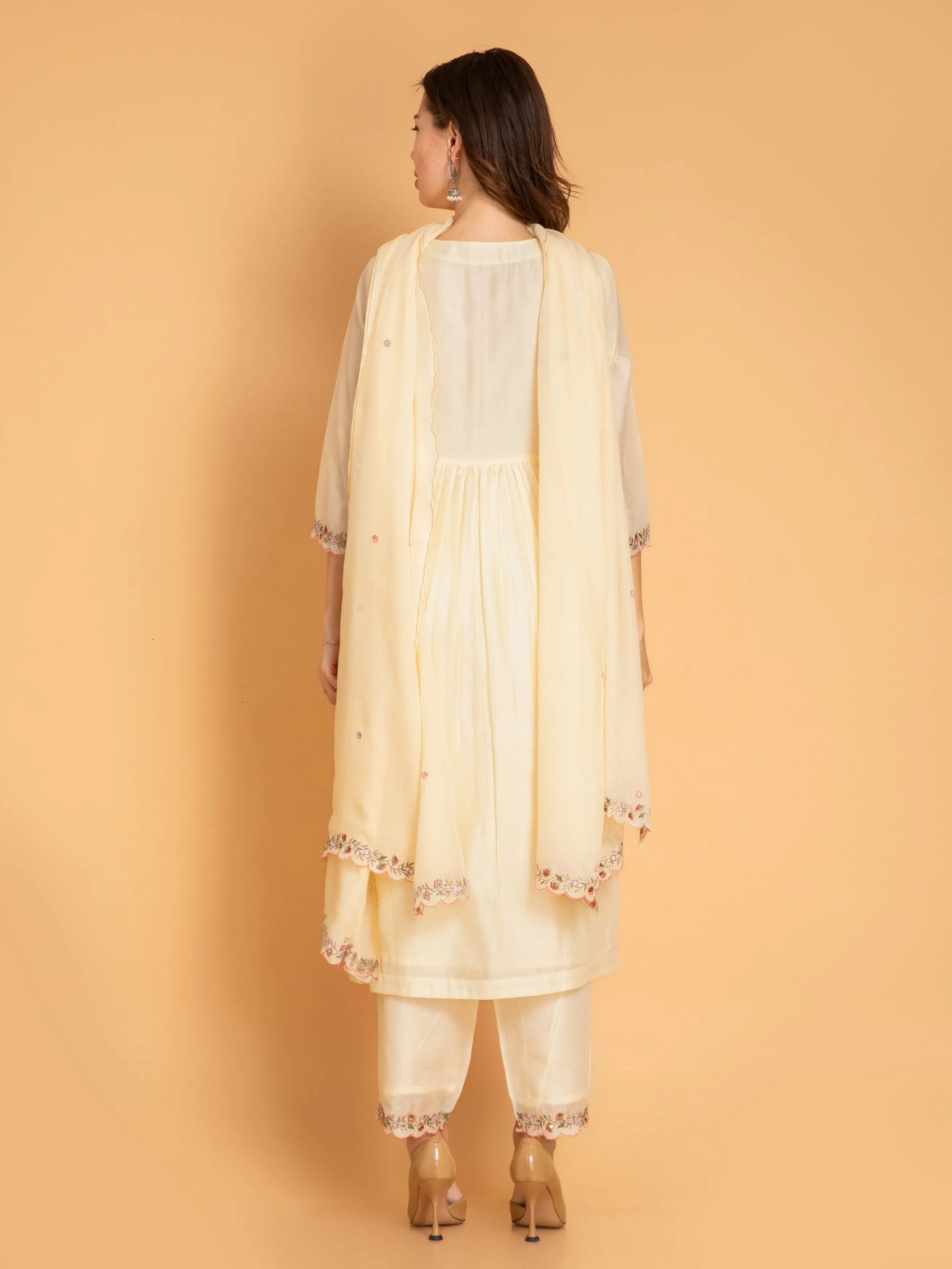 Chanderi Silk 3Pc Embroidered Kurta Pant Set with Dupatta