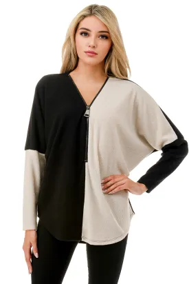 Color Block Zipper Top