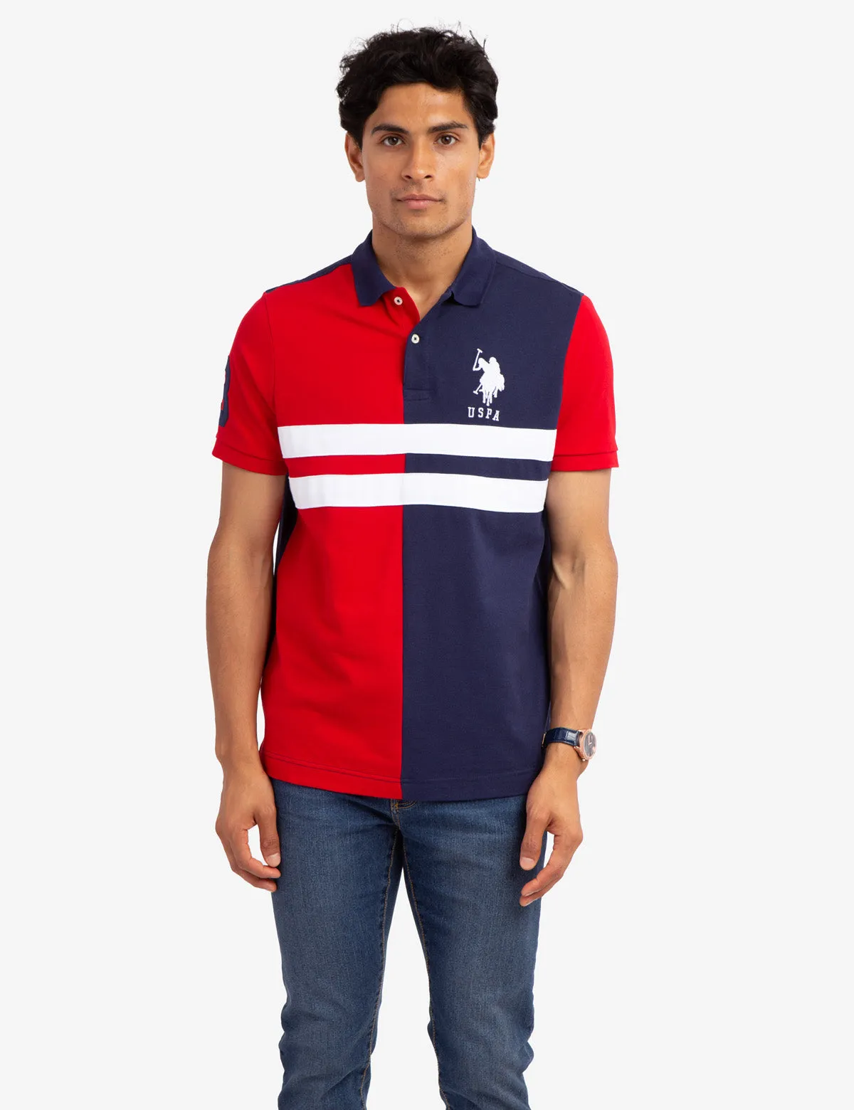 COLORBLOCK CHEST STRIPE PIQUE POLO SHIRT