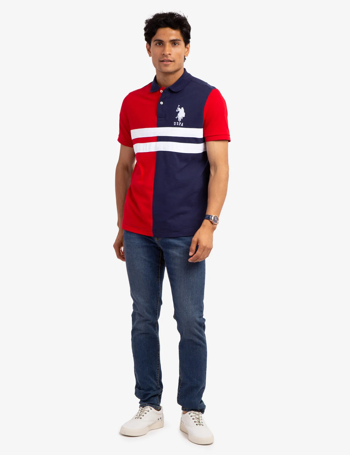 COLORBLOCK CHEST STRIPE PIQUE POLO SHIRT