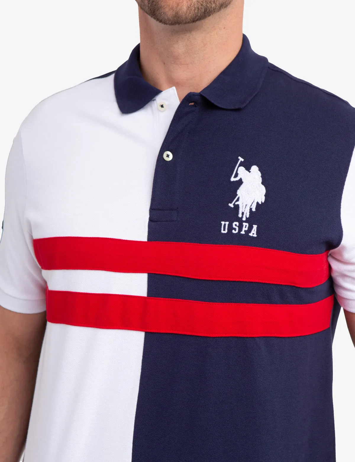 COLORBLOCK CHEST STRIPE PIQUE POLO SHIRT