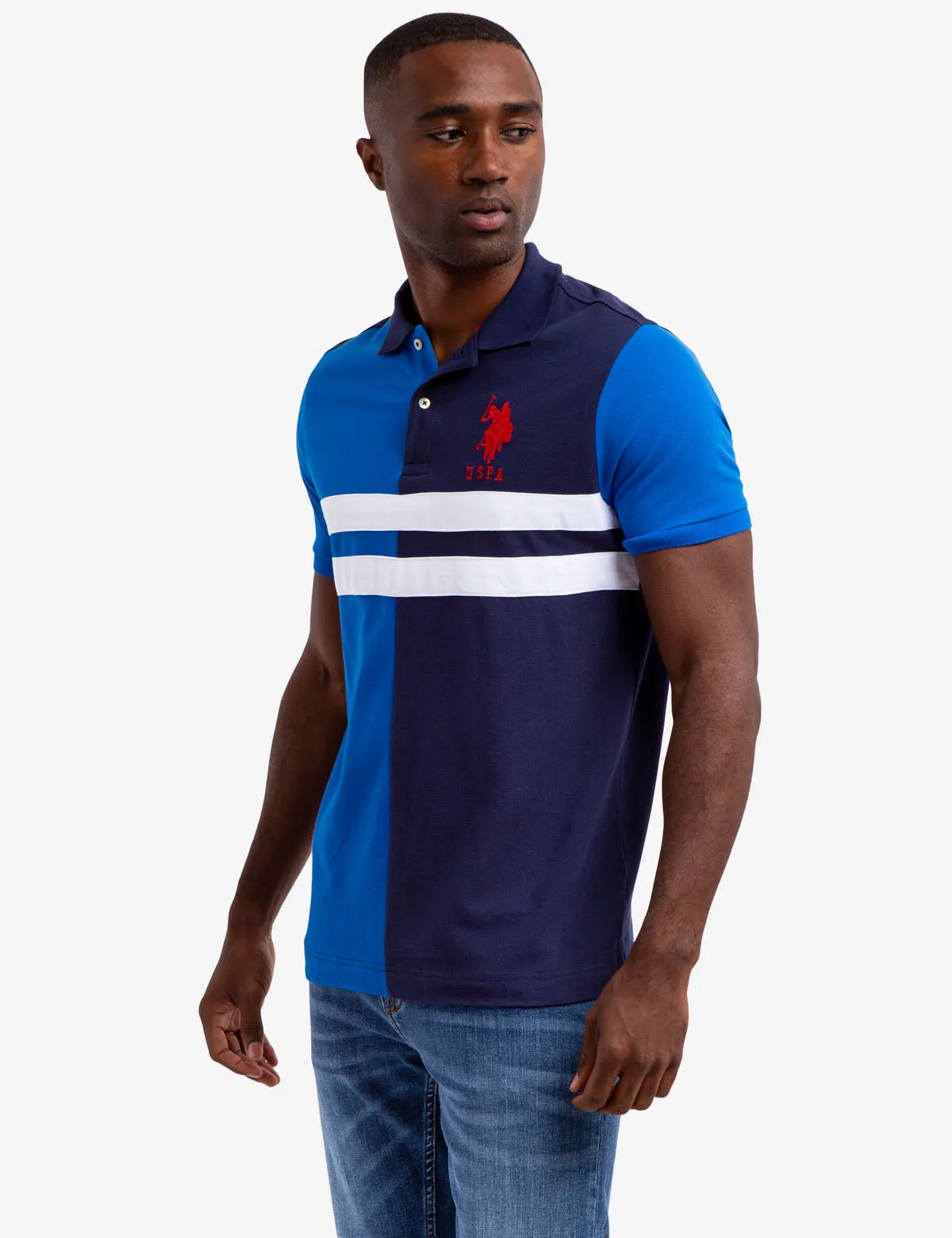 COLORBLOCK CHEST STRIPE PIQUE POLO SHIRT