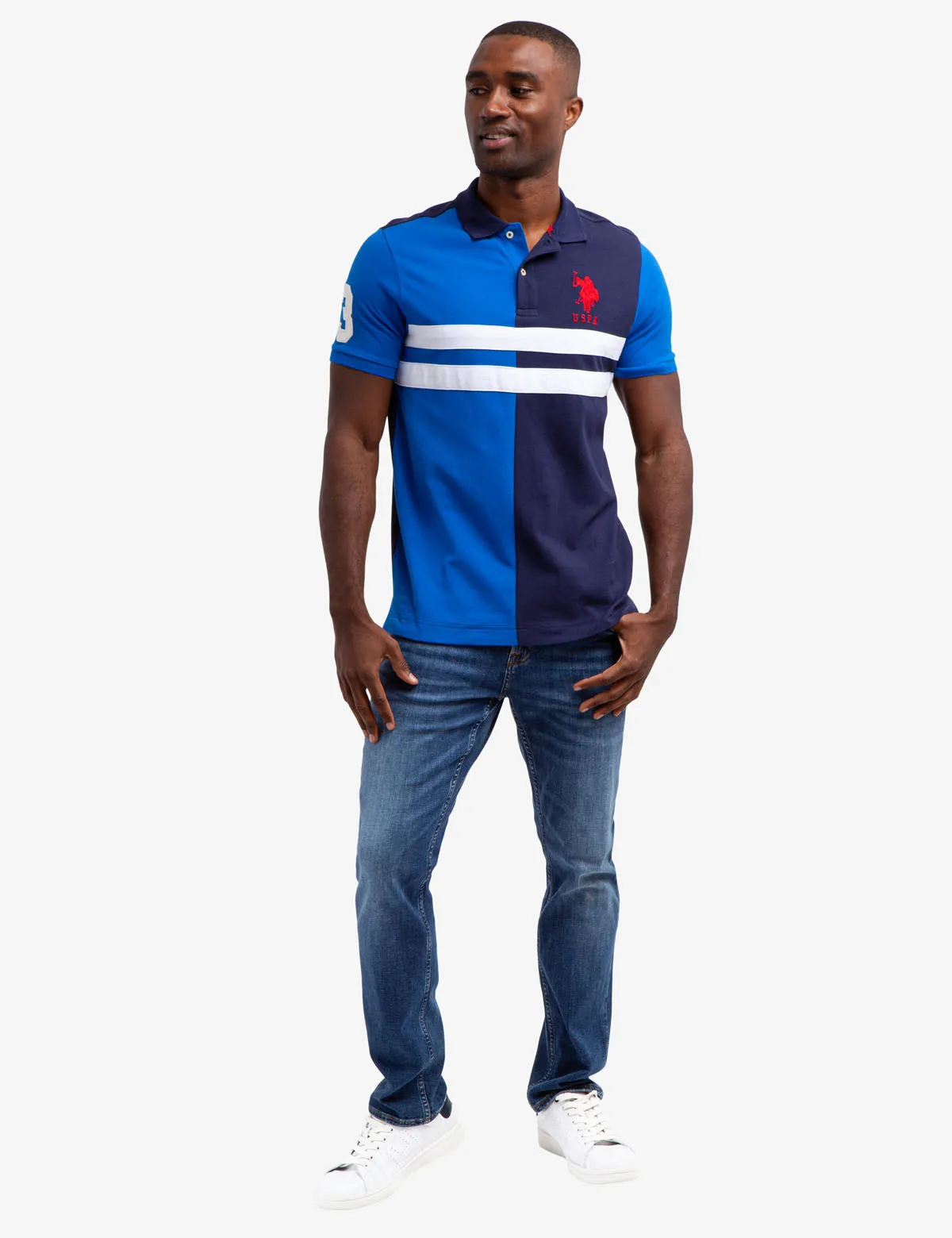 COLORBLOCK CHEST STRIPE PIQUE POLO SHIRT