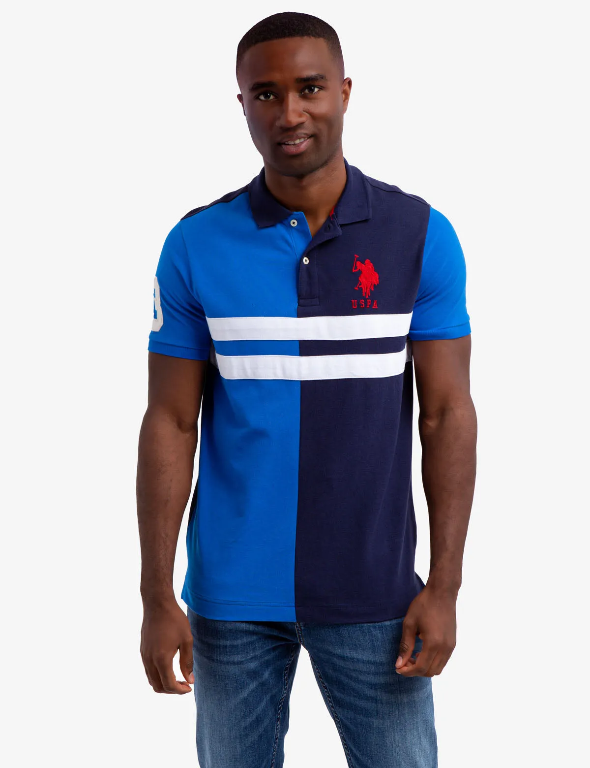 COLORBLOCK CHEST STRIPE PIQUE POLO SHIRT