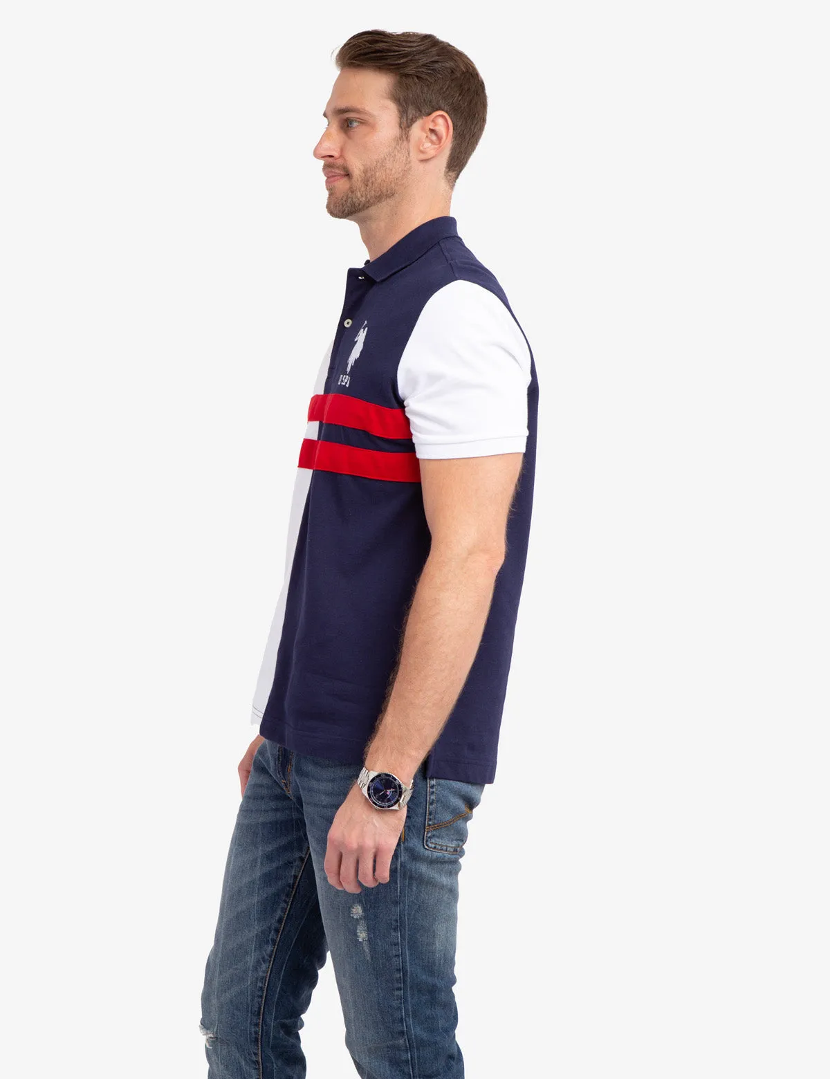 COLORBLOCK CHEST STRIPE PIQUE POLO SHIRT