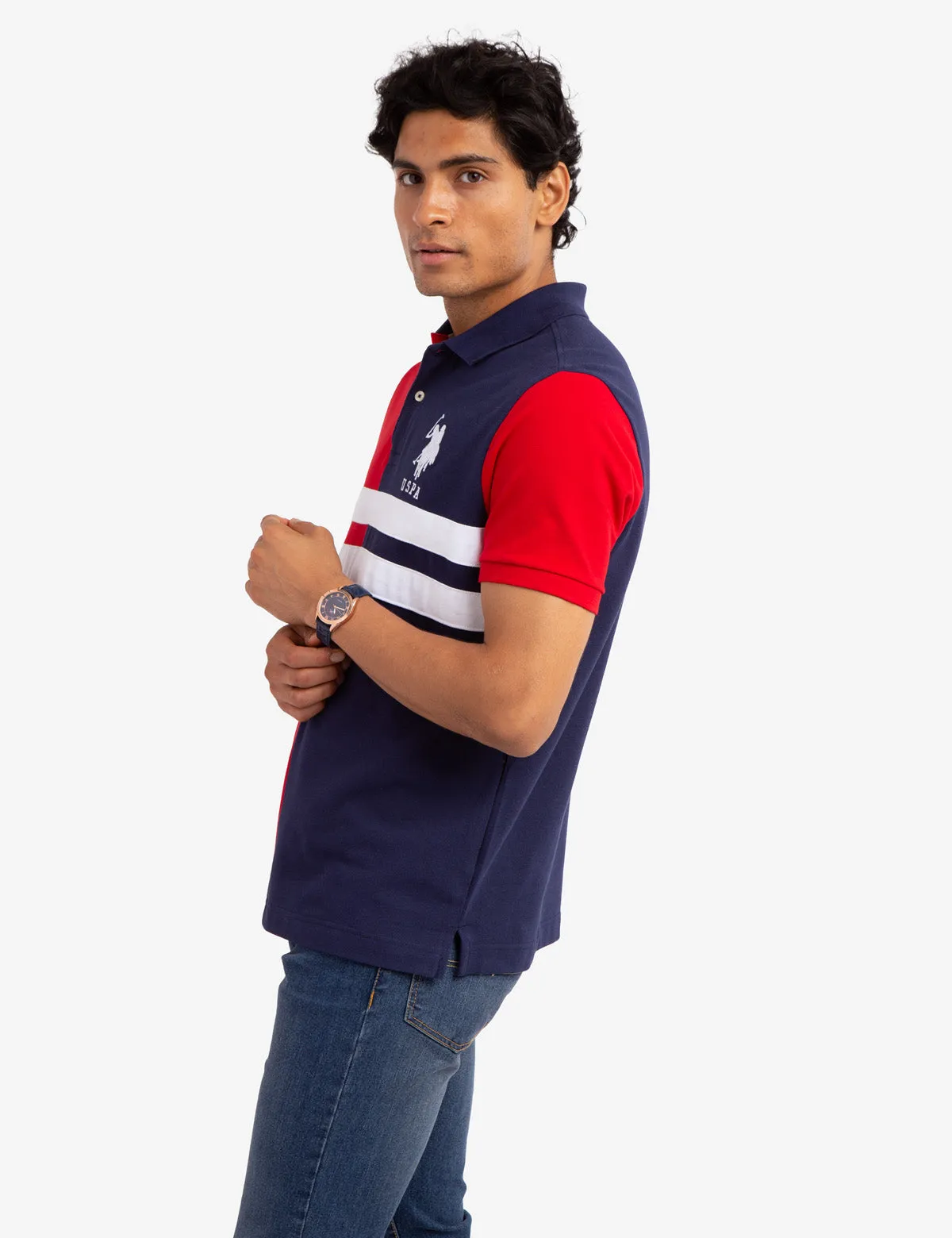 COLORBLOCK CHEST STRIPE PIQUE POLO SHIRT