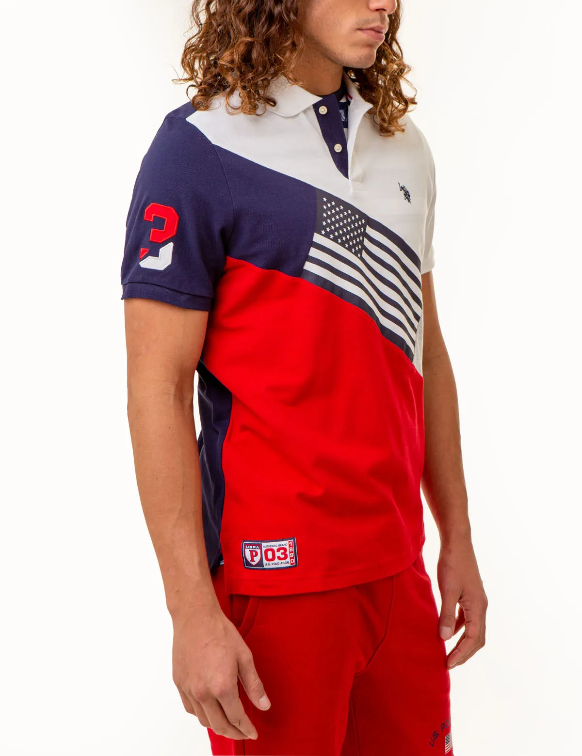 COLORBLOCK FLAG GRAPHIC PIQUE POLO SHIRT
