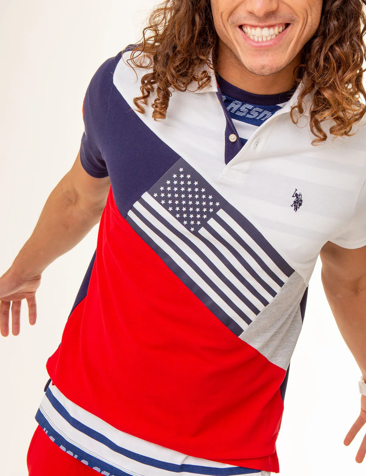 COLORBLOCK FLAG GRAPHIC PIQUE POLO SHIRT