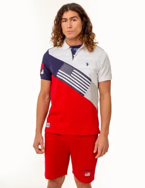 COLORBLOCK FLAG GRAPHIC PIQUE POLO SHIRT