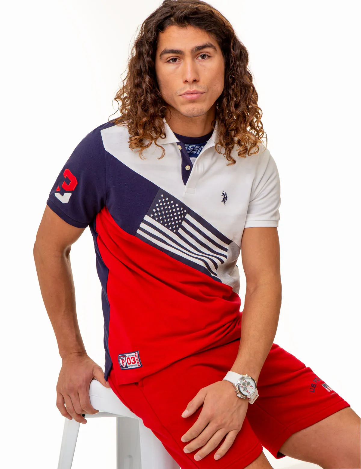 COLORBLOCK FLAG GRAPHIC PIQUE POLO SHIRT
