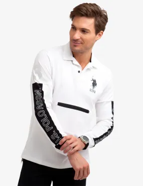 COLORBLOCK ZIP POCKET LONG SLEEVE STRETCH POLO SHIRT
