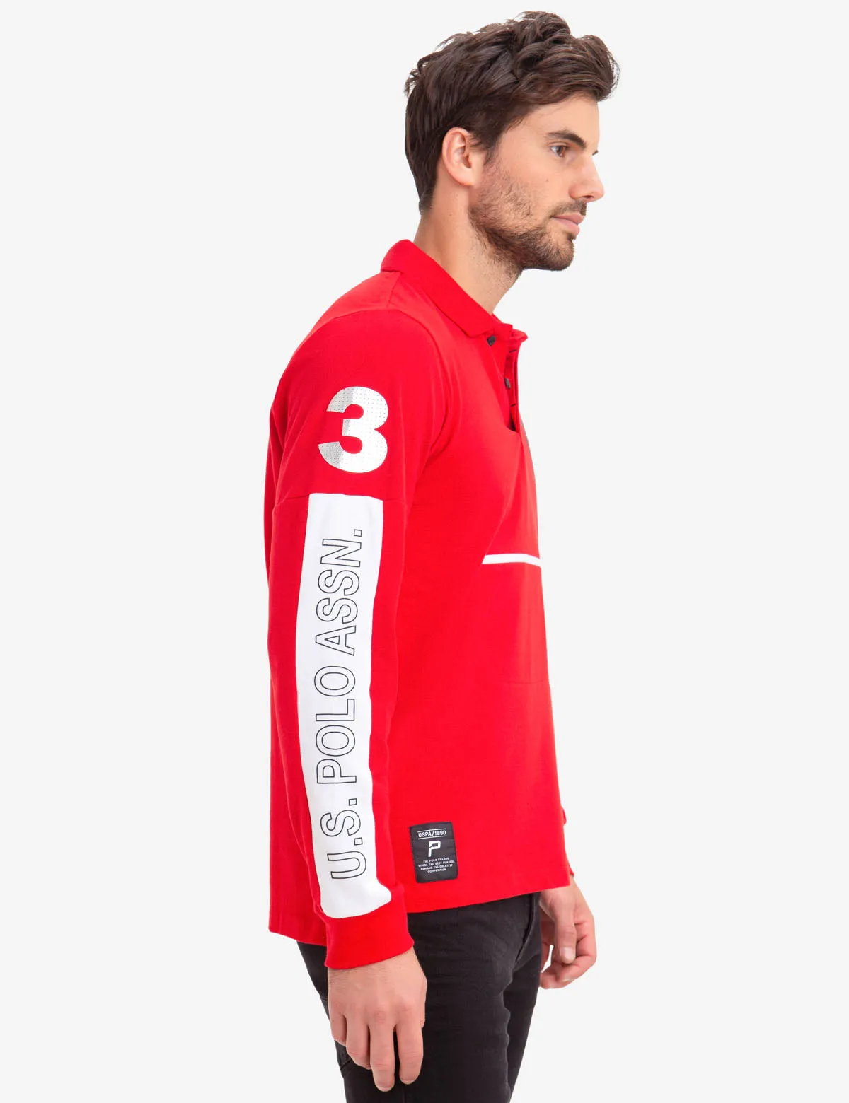 COLORBLOCK ZIP POCKET LONG SLEEVE STRETCH POLO SHIRT