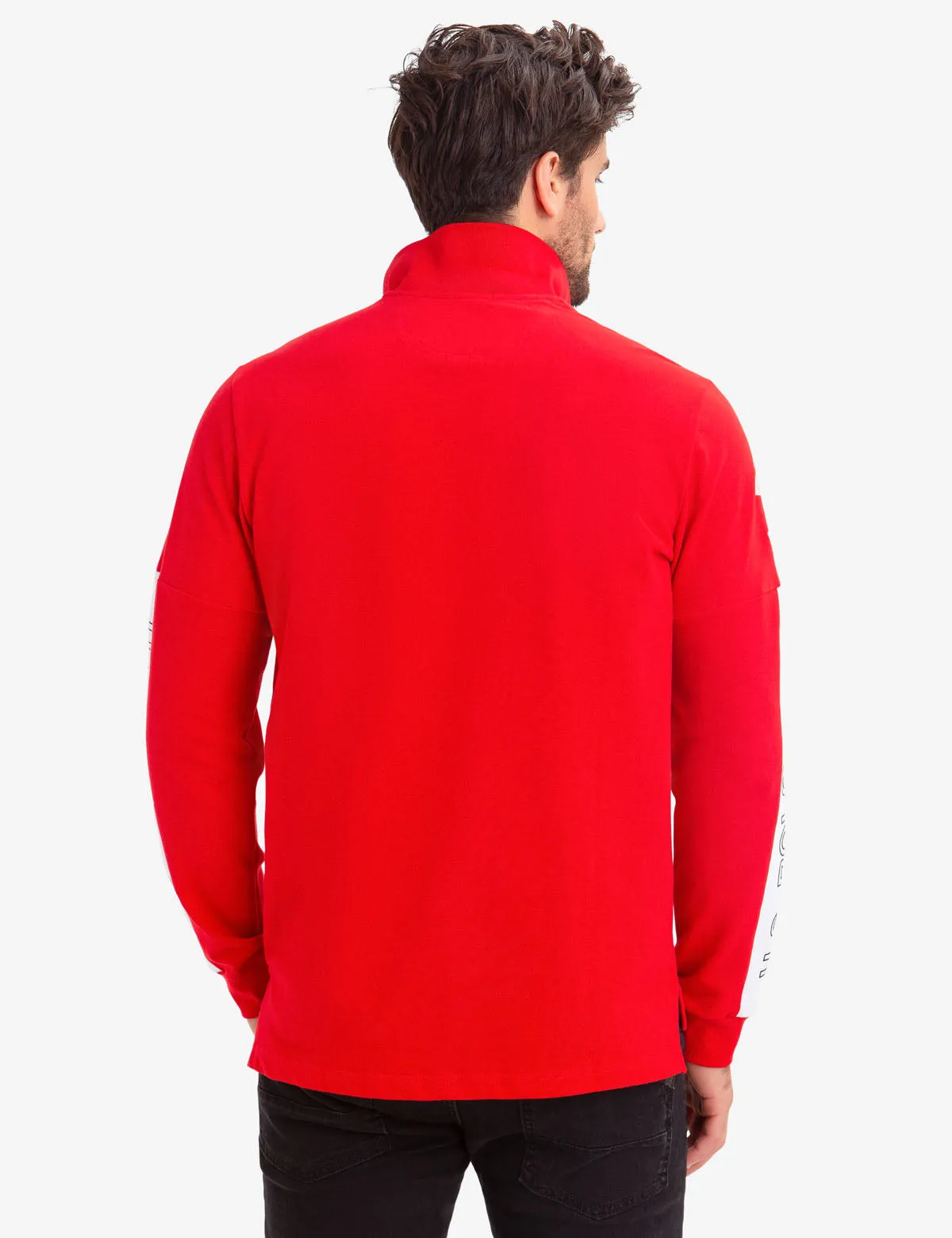 COLORBLOCK ZIP POCKET LONG SLEEVE STRETCH POLO SHIRT