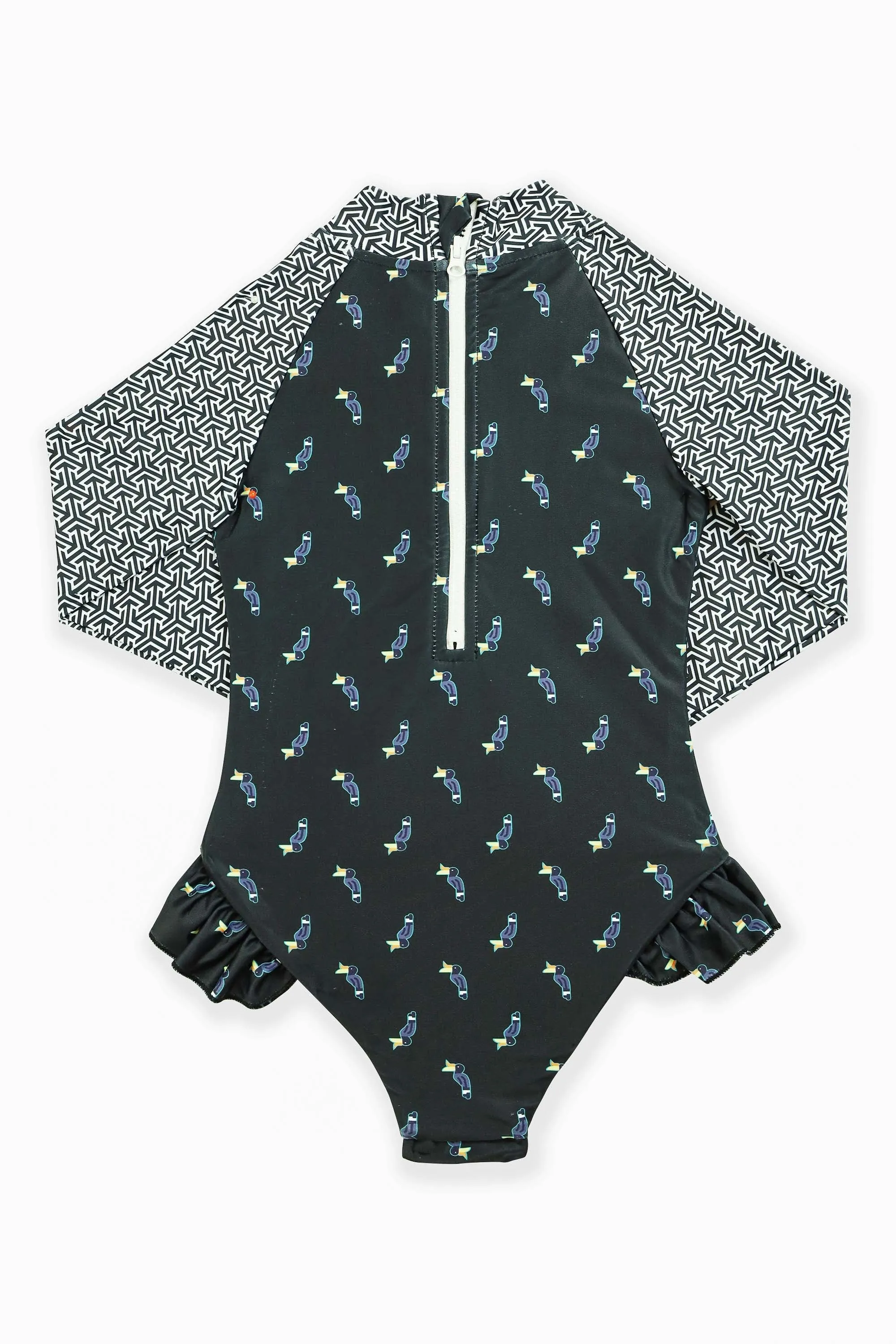 Coral Girls' Long Sleeve Swimsuit - Black/Tile