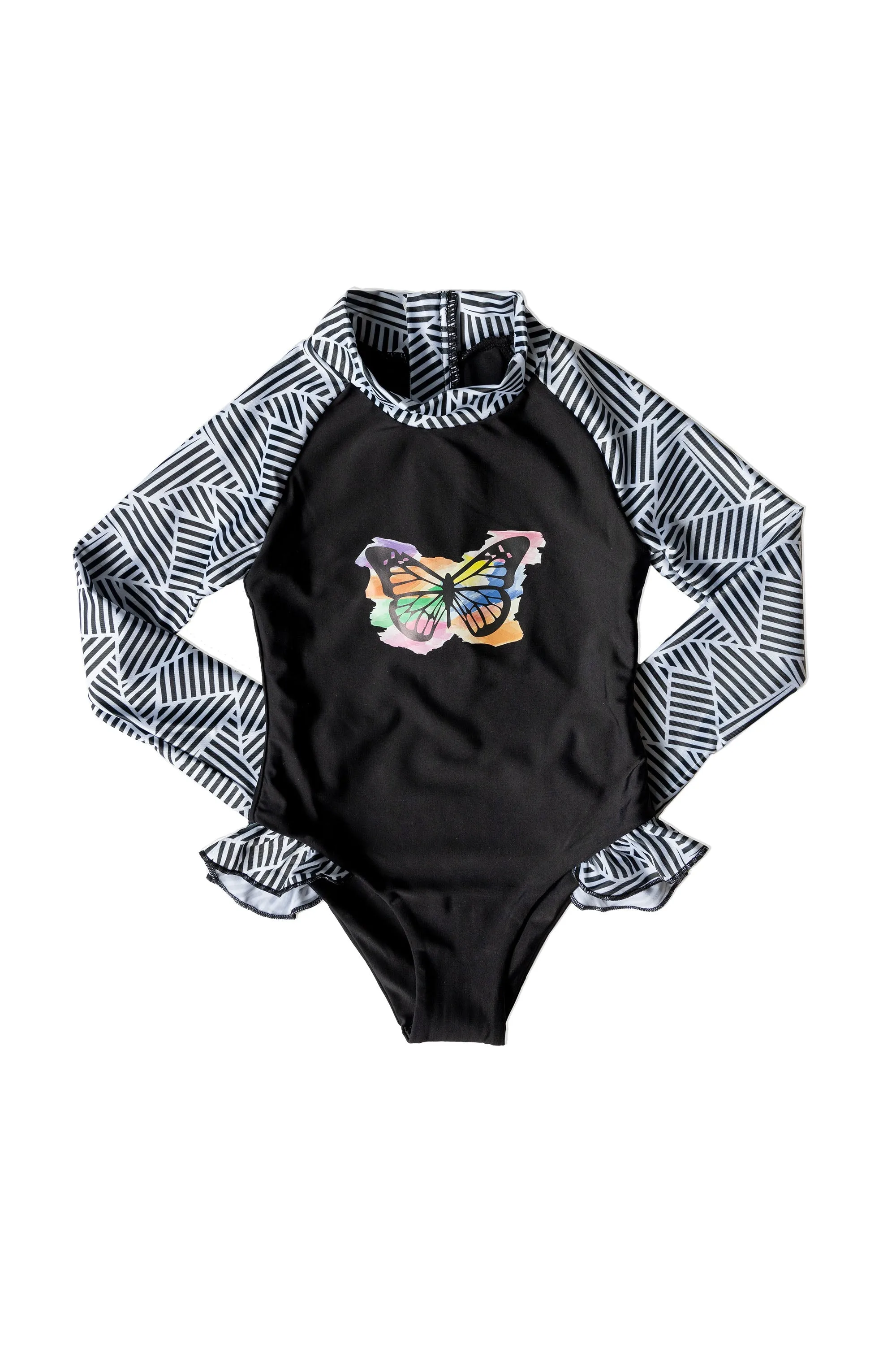 Coral Girls' Long Sleeve Swimsuit - Black/Tile