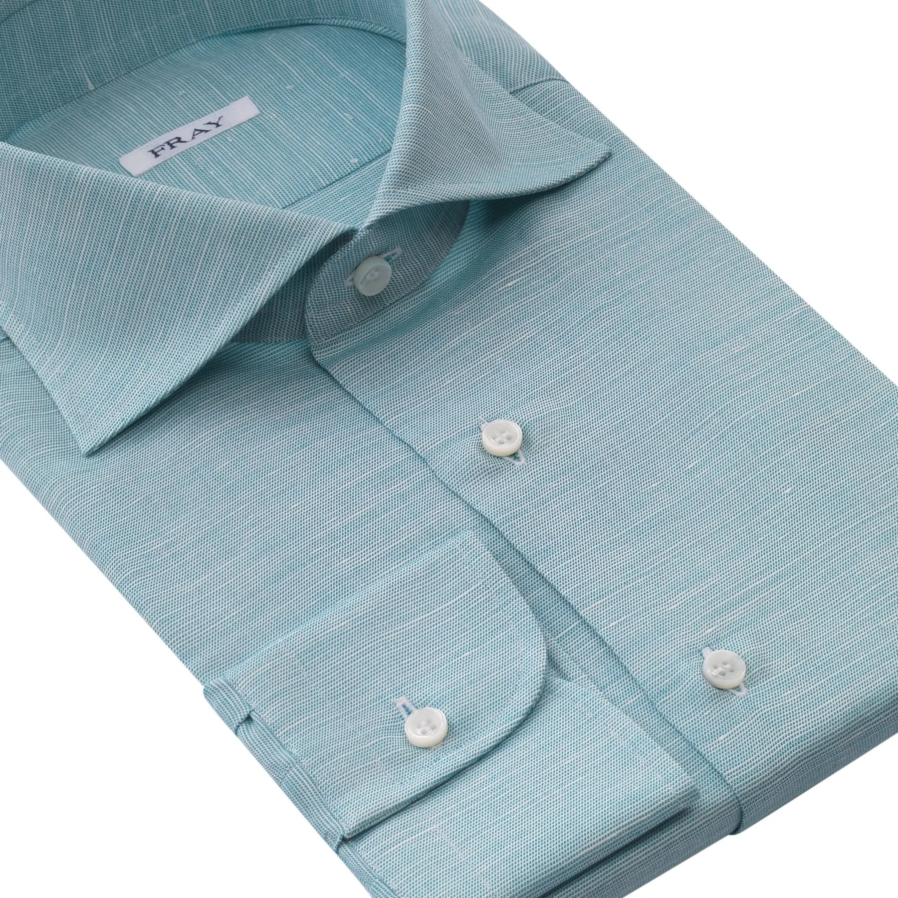Cotton and Hemp-Blend Ocean Blue Shirt with Round French Cuff