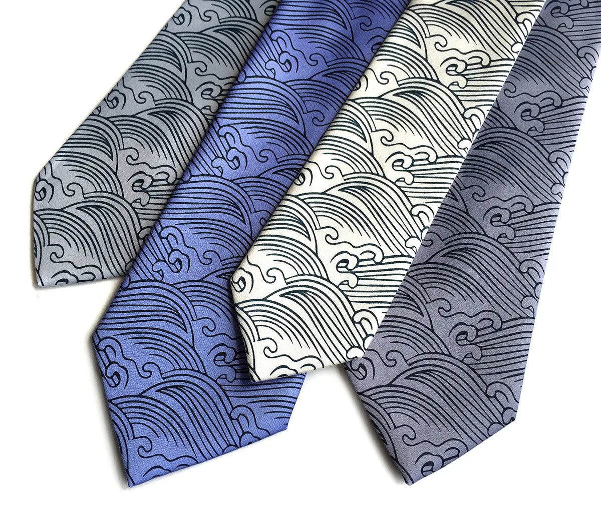 Crashing Waves silk necktie. Japanese nautical print tie.