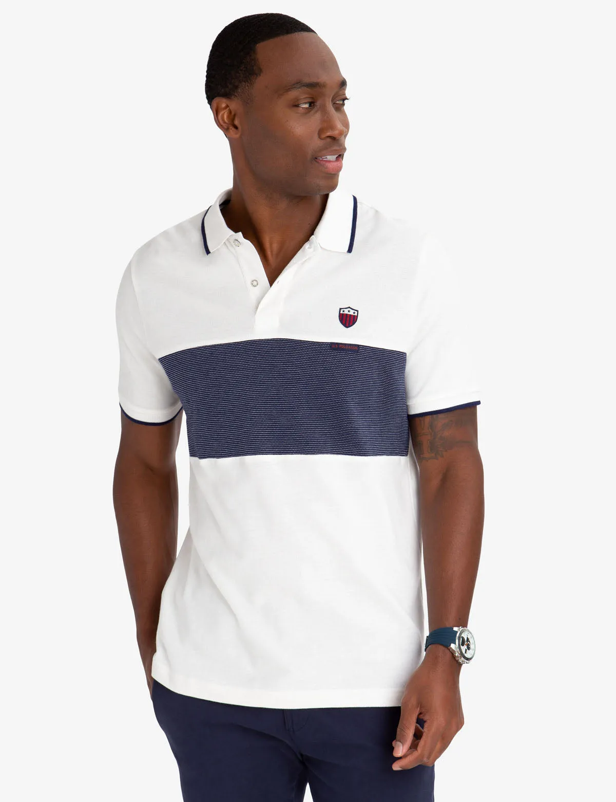 CREST TEXTURE STRIPED POLO SHIRT