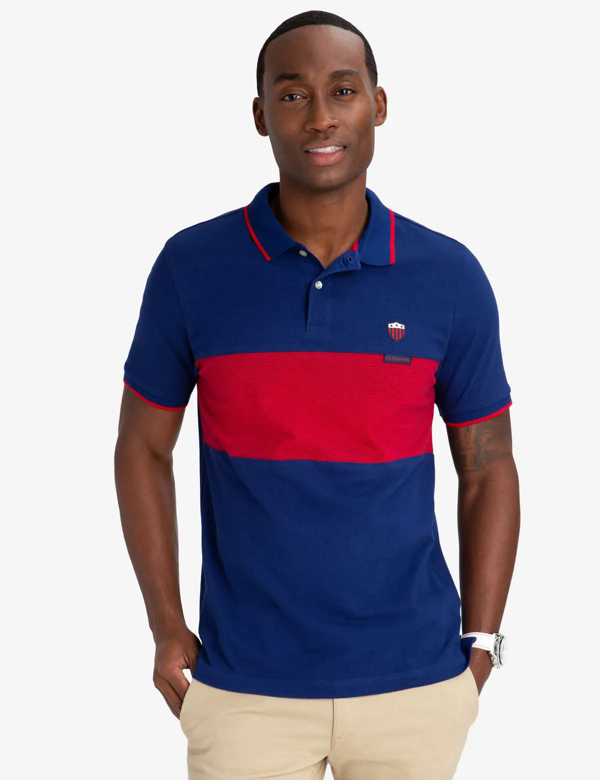 CREST TEXTURE STRIPED POLO SHIRT