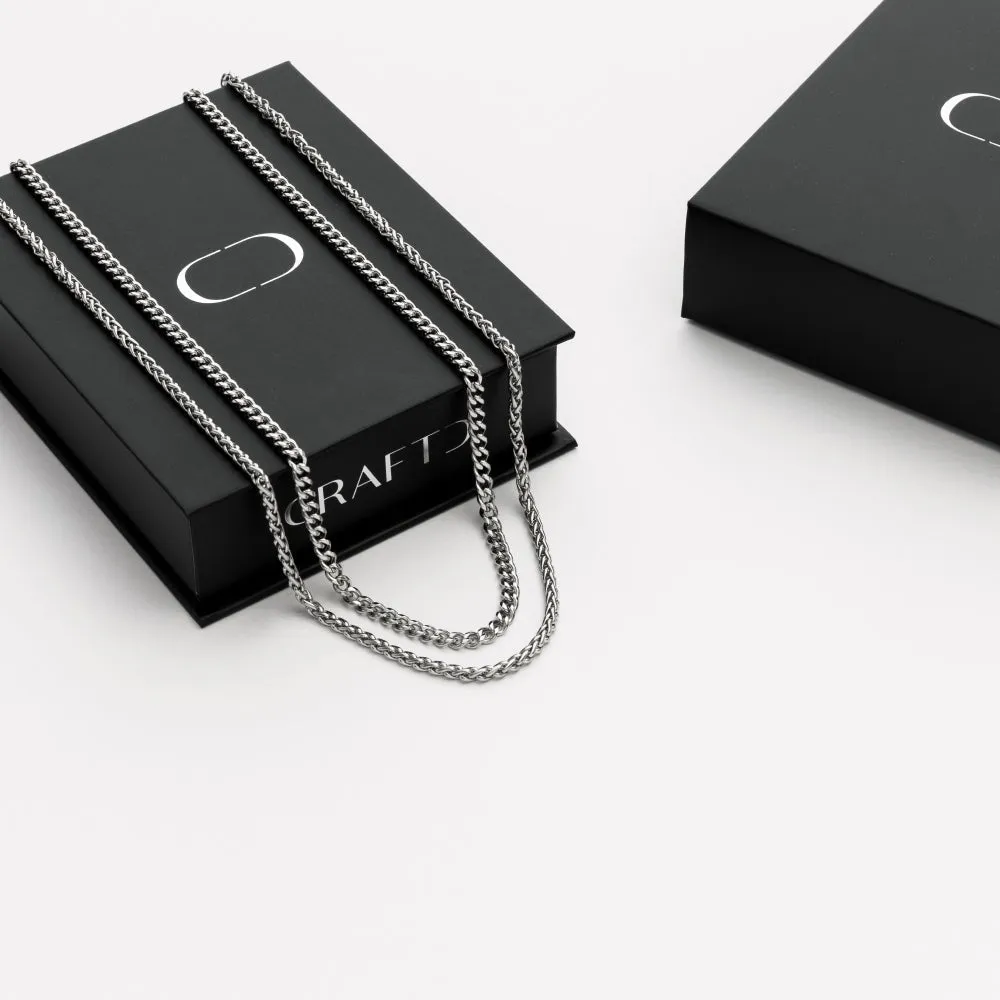 Silver Gift Set with Elegant Cuban and Wheat Chain Design