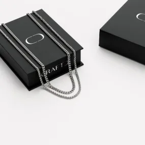 Silver Gift Set with Elegant Cuban and Wheat Chain Design