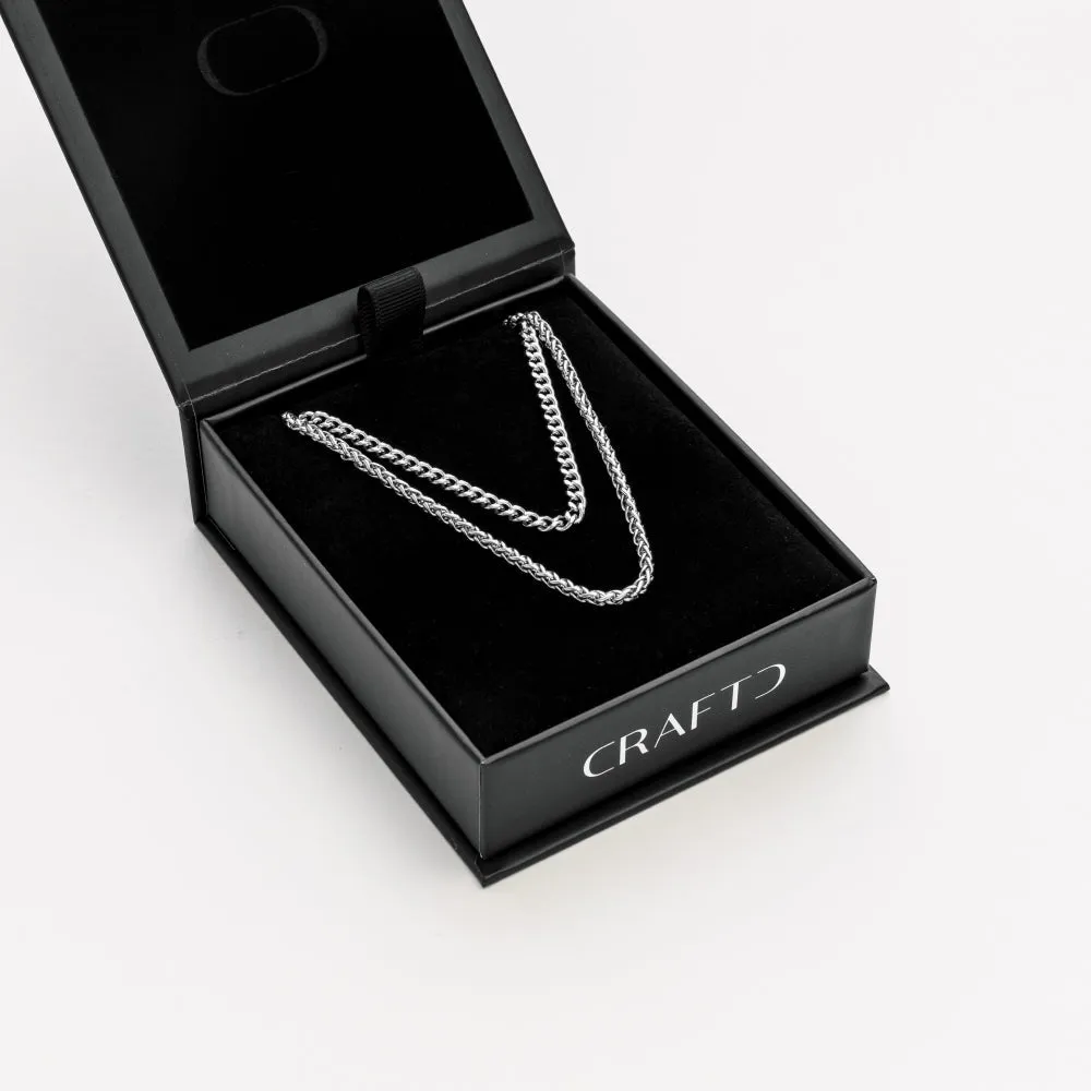 Silver Gift Set with Elegant Cuban and Wheat Chain Design