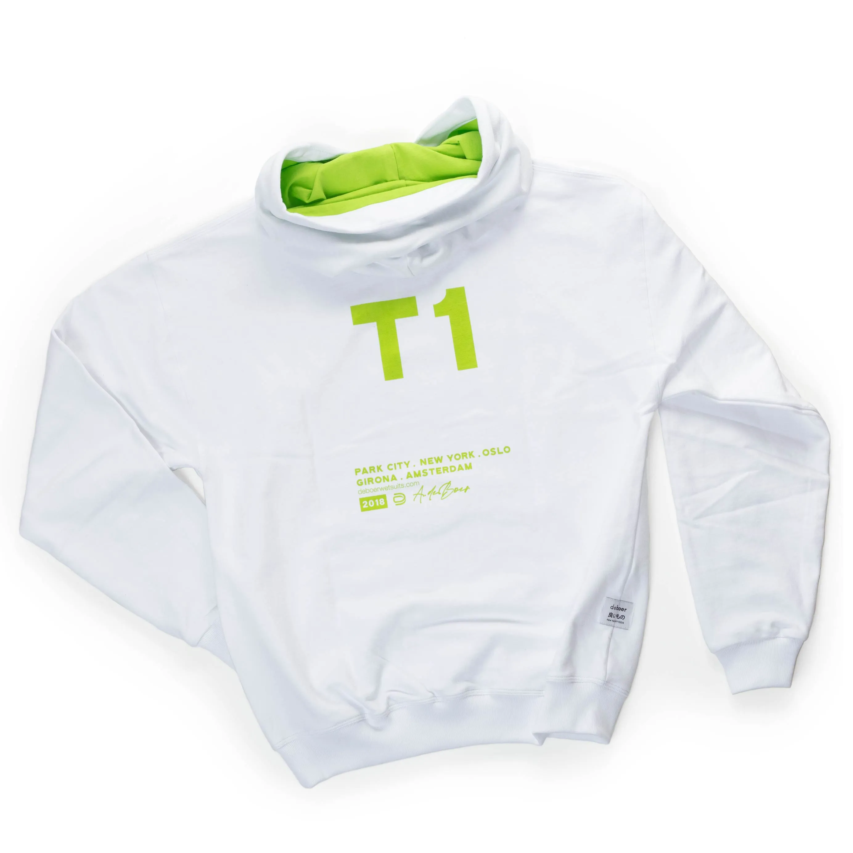 deboer premium hoodie white & lime