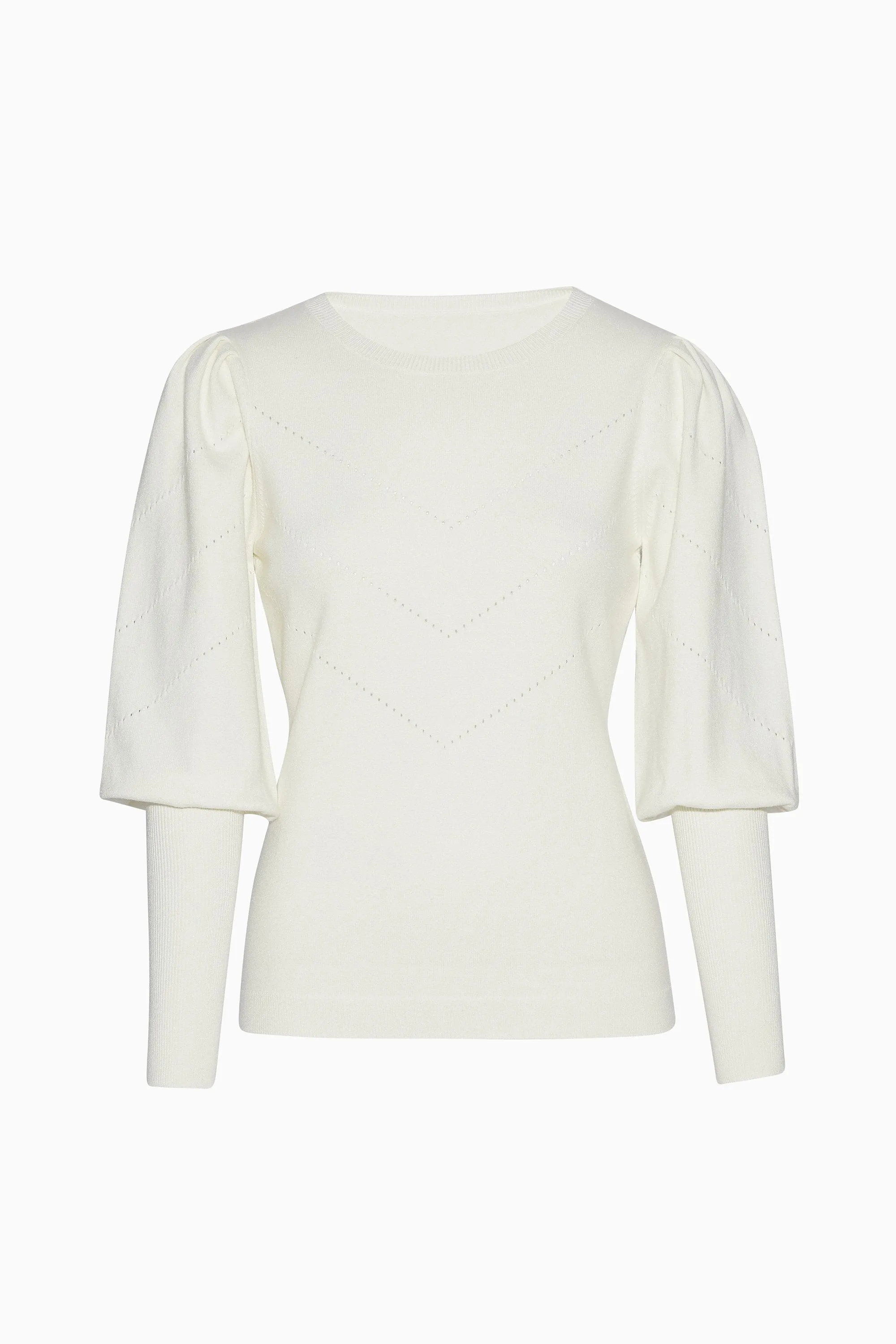 Diagonal Pointelle Poof Sleeve Top