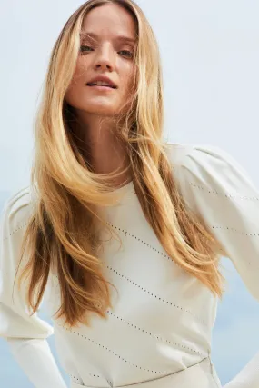 Diagonal Pointelle Poof Sleeve Top