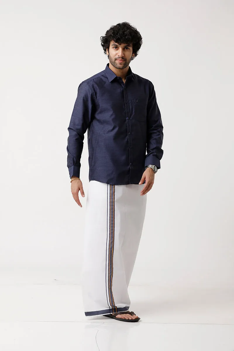 Divine - Berry Blue Matching Shirt and Dhoti Set For Men | Uathayam