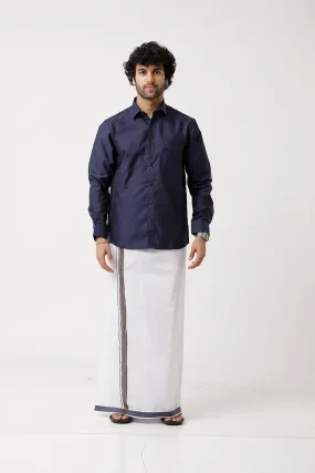 Divine - Berry Blue Matching Shirt and Dhoti Set For Men | Uathayam