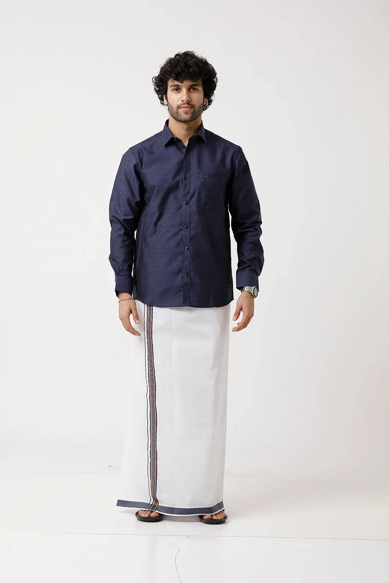 Divine - Berry Blue Matching Shirt and Dhoti Set For Men | Uathayam