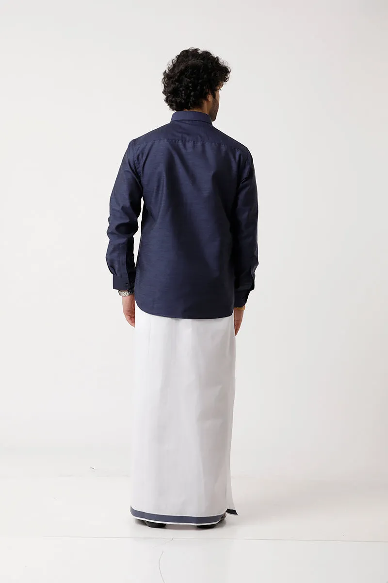 Divine - Berry Blue Matching Shirt and Dhoti Set For Men | Uathayam