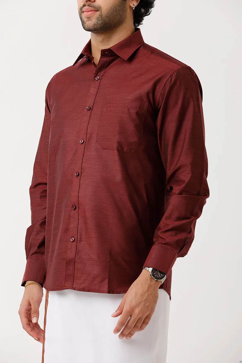 Divine - Blood Red Matching Shirt and Dhoti Set For Men | Uathayam