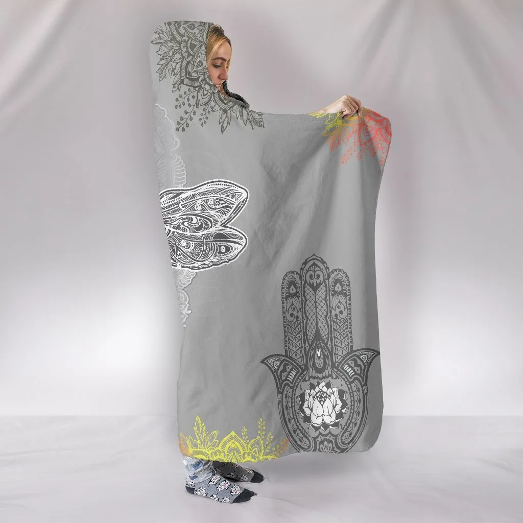 Dragonfly Hamsa Mandala Hooded Blanket